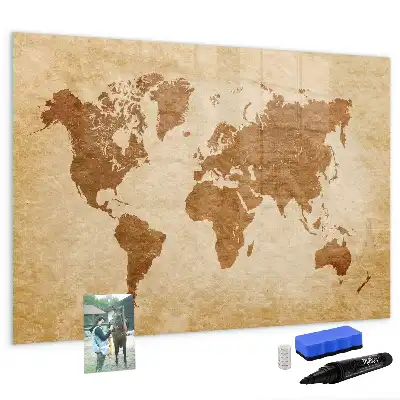 Mapa del mundo estilo antiguo pizarra magnética de pared con rotulador