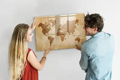 Mapa del mundo estilo antiguo pizarra magnética de pared con rotulador