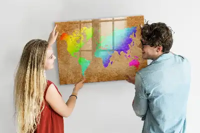 Mapa del mundo arcoíris pizarra magnética de pared con rotulador