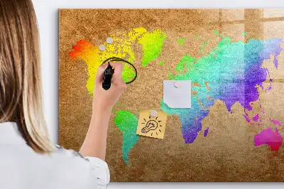 Mapa del mundo arcoíris pizarra magnética de pared con rotulador