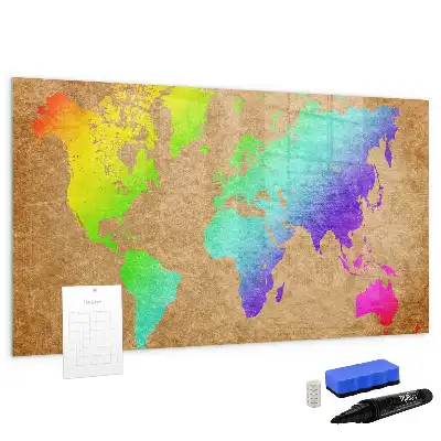 Mapa del mundo arcoíris pizarra magnética de pared con rotulador
