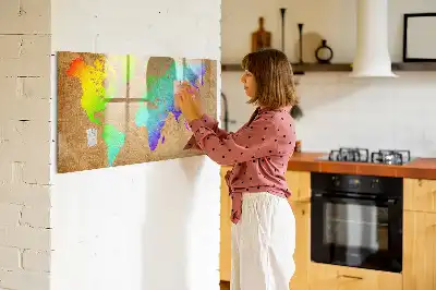 Mapa del mundo arcoíris pizarra magnética de pared con rotulador