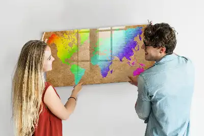Mapa del mundo arcoíris pizarra magnética de pared con rotulador