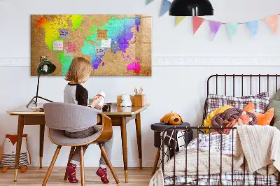Mapa del mundo arcoíris pizarra magnética de pared con rotulador