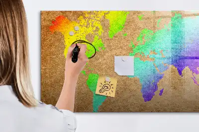 Mapa del mundo arcoíris pizarra magnética de pared con rotulador