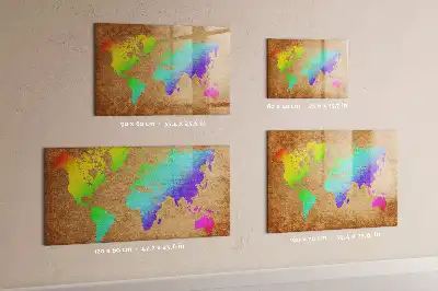 Mapa del mundo arcoíris pizarra magnética de pared con rotulador