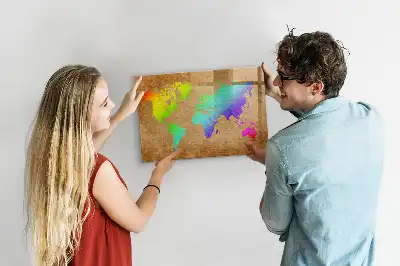 Mapa del mundo arcoíris pizarra magnética de pared con rotulador