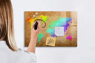 Mapa del mundo arcoíris pizarra magnética de pared con rotulador