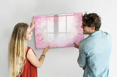 Pizarra borrable de cristal con imanes con diseño de abstracción de rosas