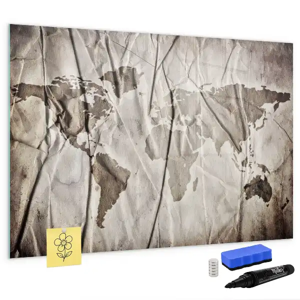 Pizarra magnética de pared con rotulador diseño de mapa del mundo