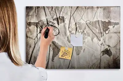Pizarra magnética de pared con rotulador diseño de mapa del mundo
