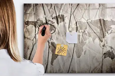 Pizarra magnética de pared con rotulador diseño de mapa del mundo