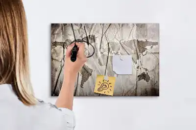 Pizarra magnética de pared con rotulador diseño de mapa del mundo