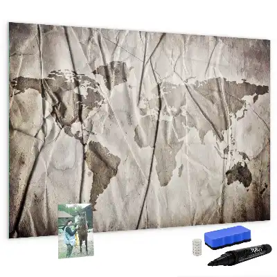 Pizarra magnética de pared con rotulador diseño de mapa del mundo