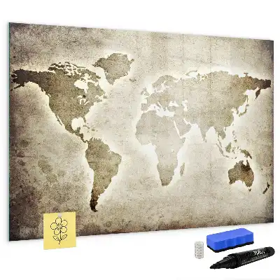 Mapa del mundo de cristal pizarra magnética borrable