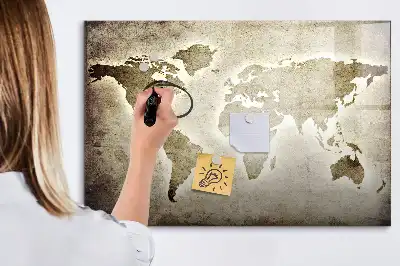 Mapa del mundo de cristal pizarra magnética borrable