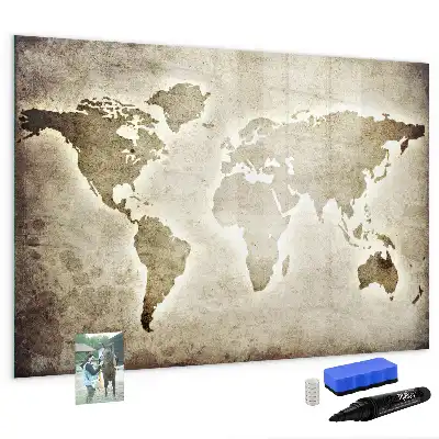Mapa del mundo de cristal pizarra magnética borrable