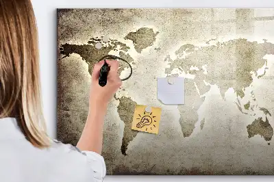 Mapa del mundo de cristal pizarra magnética borrable