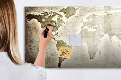 Mapa del mundo de cristal pizarra magnética borrable