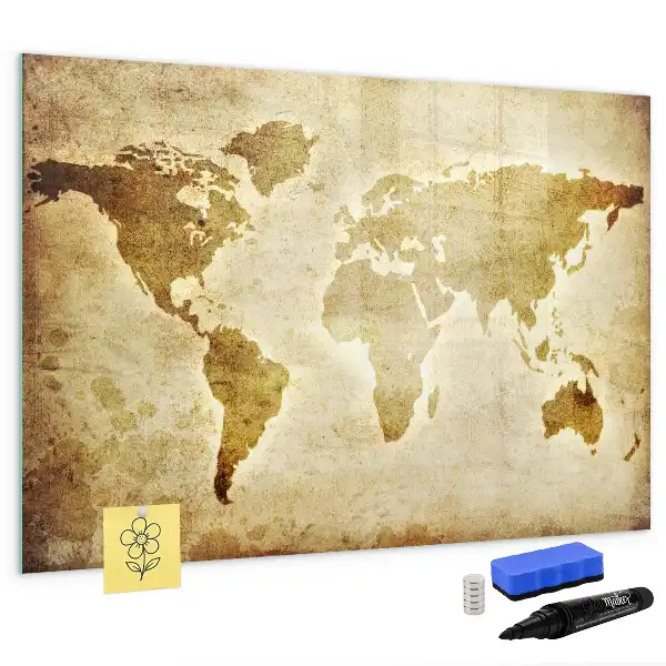 Pizarra magnética de pared con rotulador diseño de mapa del mundo antiguo