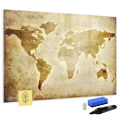 Pizarra magnética de pared con rotulador diseño de mapa del mundo antiguo