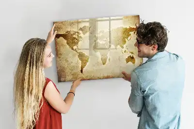 Pizarra magnética de pared con rotulador diseño de mapa del mundo antiguo