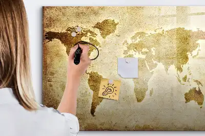 Pizarra magnética de pared con rotulador diseño de mapa del mundo antiguo