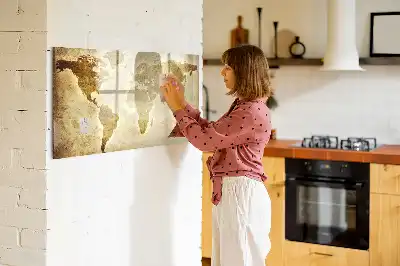 Pizarra magnética de pared con rotulador diseño de mapa del mundo antiguo