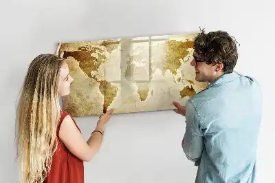 Pizarra magnética de pared con rotulador diseño de mapa del mundo antiguo