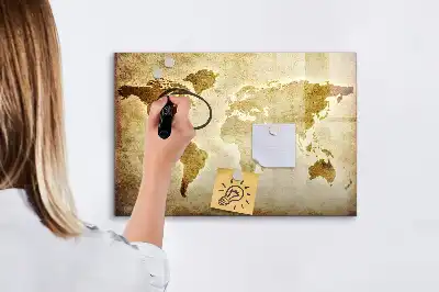 Pizarra magnética de pared con rotulador diseño de mapa del mundo antiguo