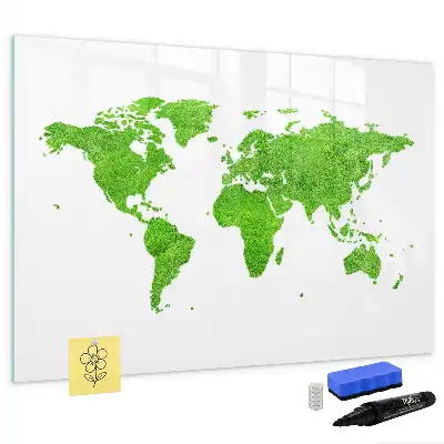 Pizarra de cristal magnética con diseño de mapa y hierba verde