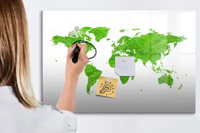 Pizarra de cristal magnética con diseño de mapa y hierba verde
