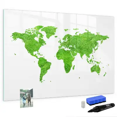 Pizarra de cristal magnética con diseño de mapa y hierba verde