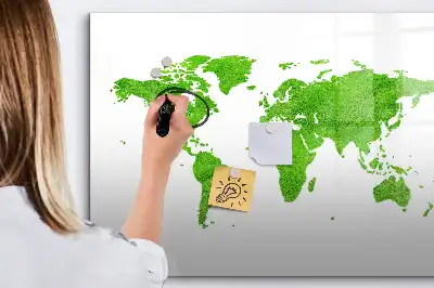 Pizarra de cristal magnética con diseño de mapa y hierba verde