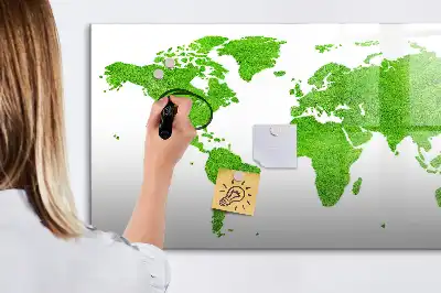 Pizarra de cristal magnética con diseño de mapa y hierba verde