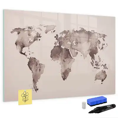 Mapa del mundo en acuarela pizarra magnética de pared con rotulador