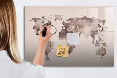 Mapa del mundo en acuarela pizarra magnética de pared con rotulador