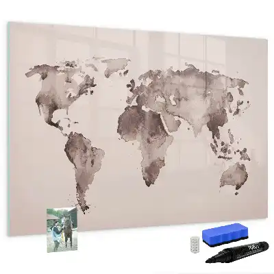 Mapa del mundo en acuarela pizarra magnética de pared con rotulador