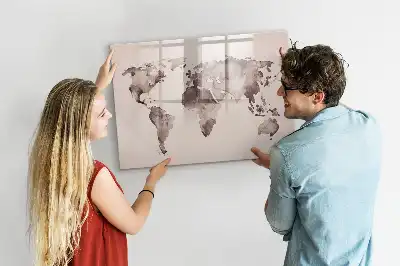 Mapa del mundo en acuarela pizarra magnética de pared con rotulador