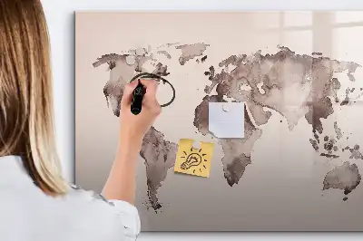 Mapa del mundo en acuarela pizarra magnética de pared con rotulador