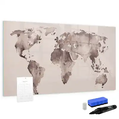 Mapa del mundo en acuarela pizarra magnética de pared con rotulador