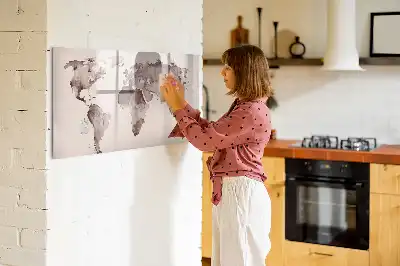 Mapa del mundo en acuarela pizarra magnética de pared con rotulador