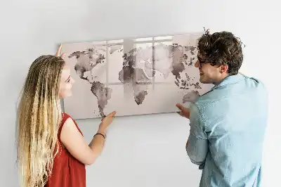 Mapa del mundo en acuarela pizarra magnética de pared con rotulador