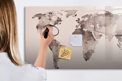 Mapa del mundo en acuarela pizarra magnética de pared con rotulador
