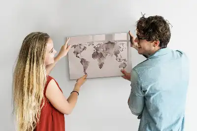 Mapa del mundo en acuarela pizarra magnética de pared con rotulador