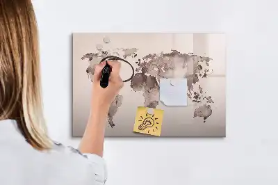 Mapa del mundo en acuarela pizarra magnética de pared con rotulador