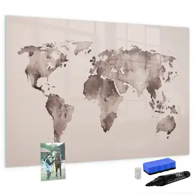 Mapa del mundo en acuarela pizarra magnética de pared con rotulador