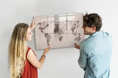 Mapa del mundo en acuarela pizarra magnética de pared con rotulador