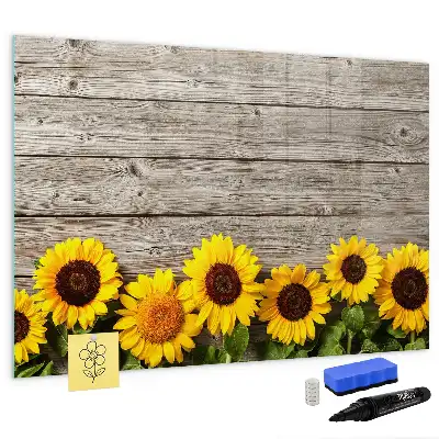 Pizarra borrable de cristal con imanes diseño de girasoles