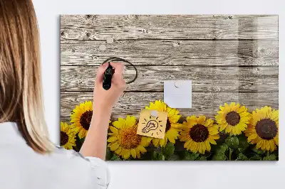 Pizarra borrable de cristal con imanes diseño de girasoles